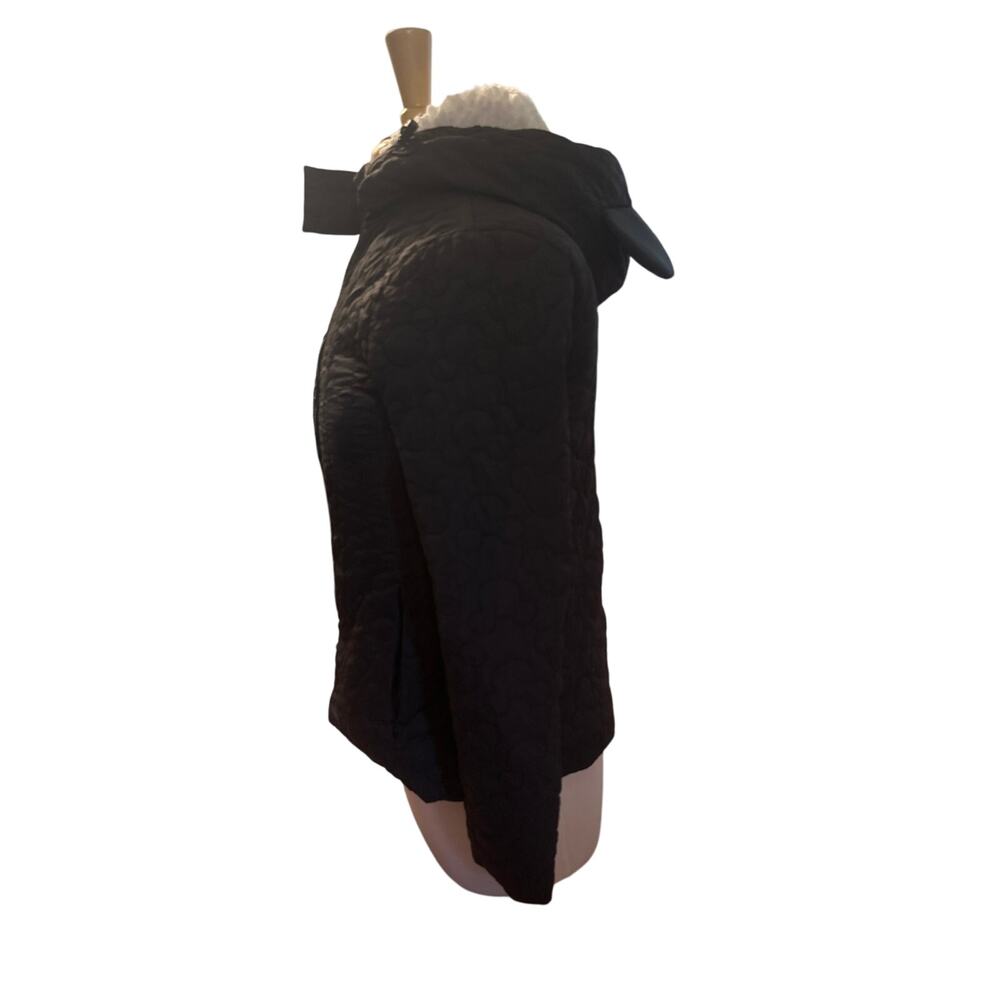 Women XS Disney Black Quilted Mickey Mouse Icon Sherpa Fleece Lined Jacket Coat - Picture 4 of 7